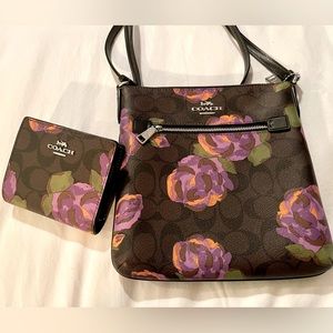 COACH Rowan File Crossbody Bag & Snap Wallet in Signature Canvas with Rose Print